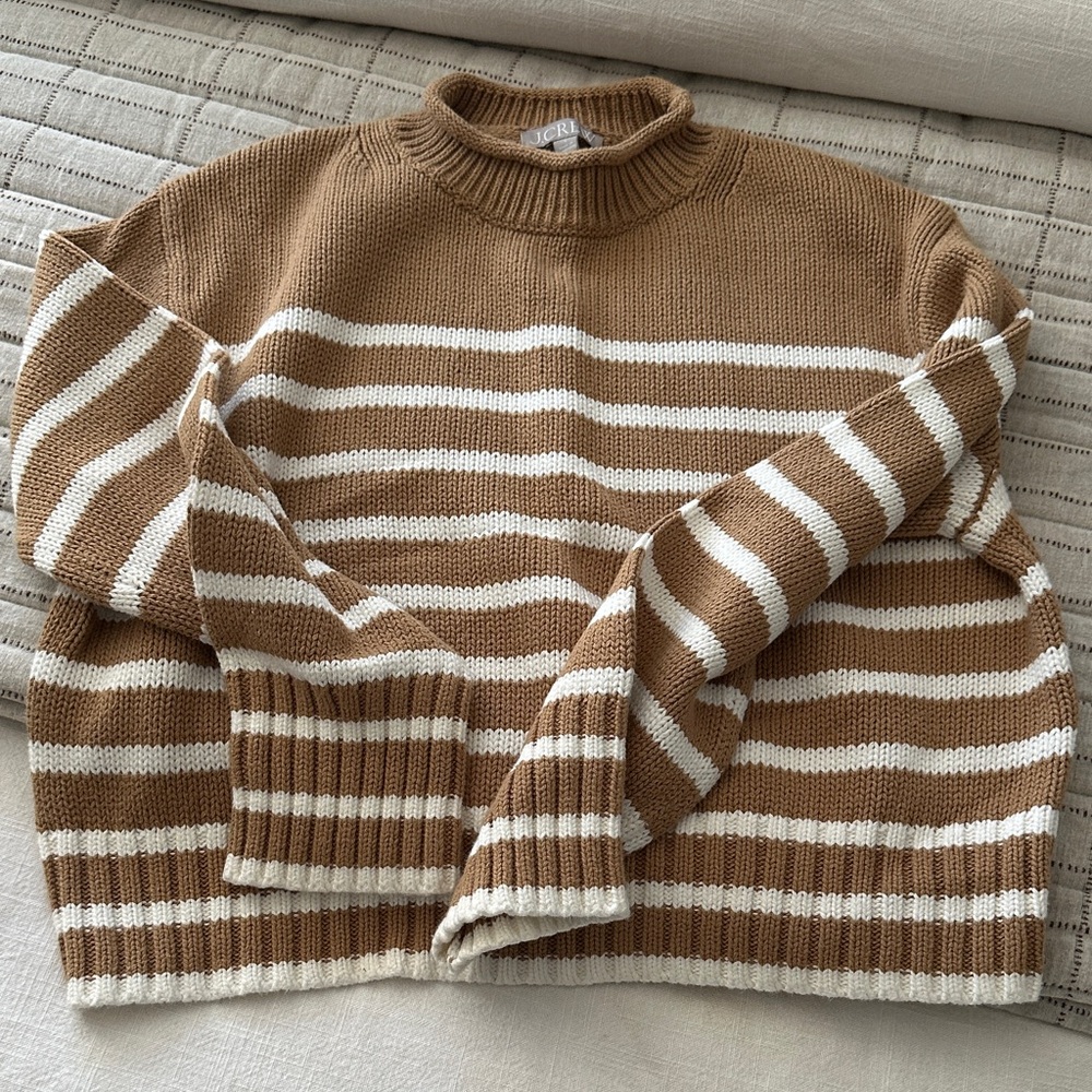 J.Crew Rollneck Striped Tan and White Sweater